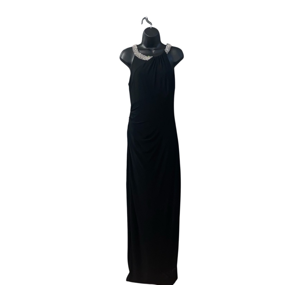 Lauren Ralph Lauren Evening Cocktail Holiday RHINESTONE Neck Black Dress Size 6